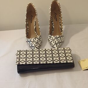 Black and White Women's Shoes With Matching Handbag